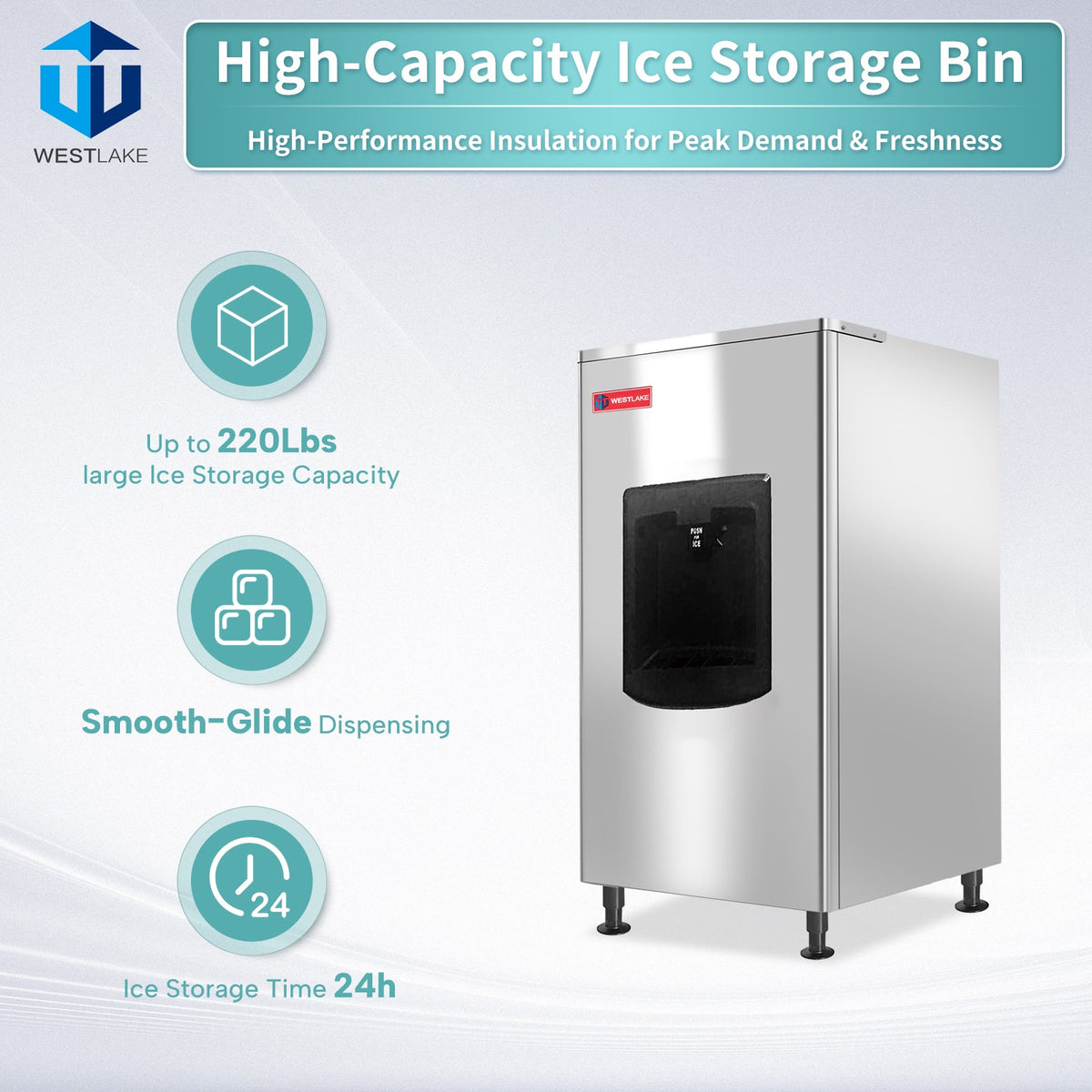 WESTLAKE HD-220B Touchless Ice Dispenser, 220 lb Storage