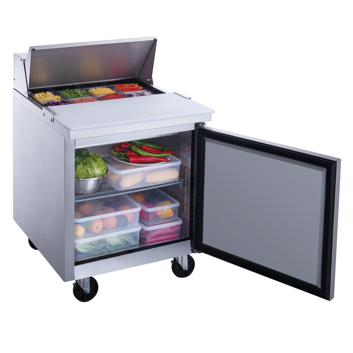 DUKERS DSP29-8-S1 Single Door Salad Prep Station Refrigerator, Regular Top