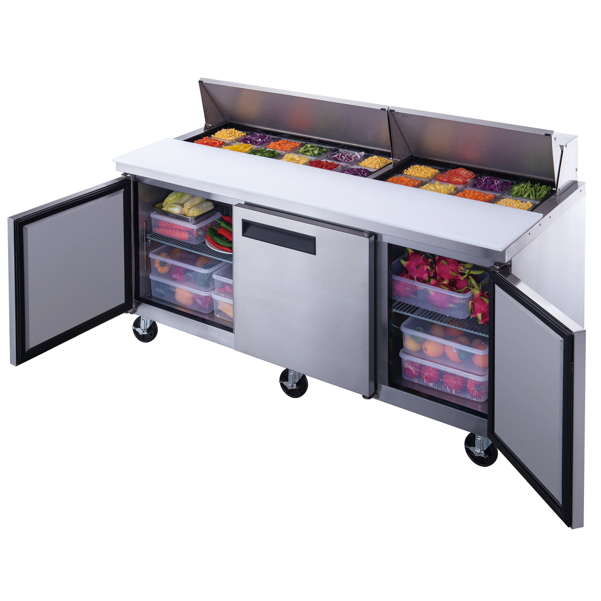 DUKERS DSP72-18-S3 Three Door Salad Prep Station Refrigerator, Regular Top