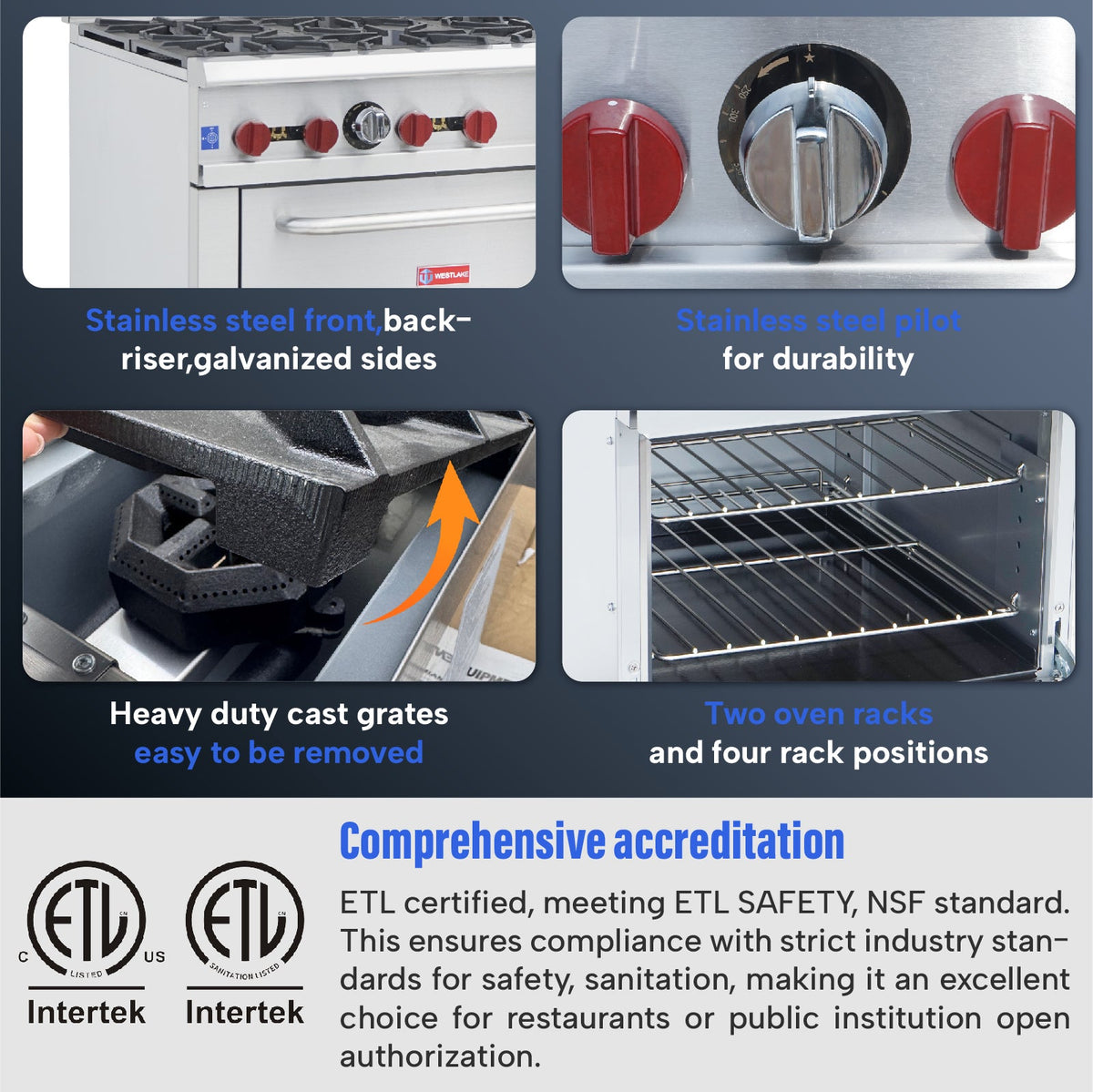 WESTLAKE RGR36 Gas Range 36" 6-Burner 210,000 BTU Stainless Steel