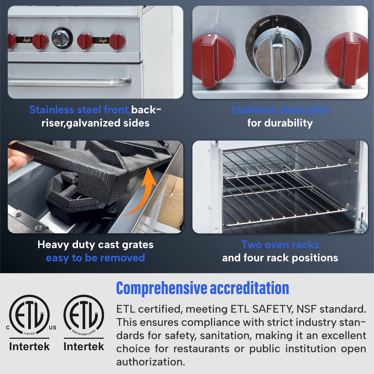 WESTLAKE RGR24 Gas Range 24" 4-Burner 151,000 BTU Stainless Steel