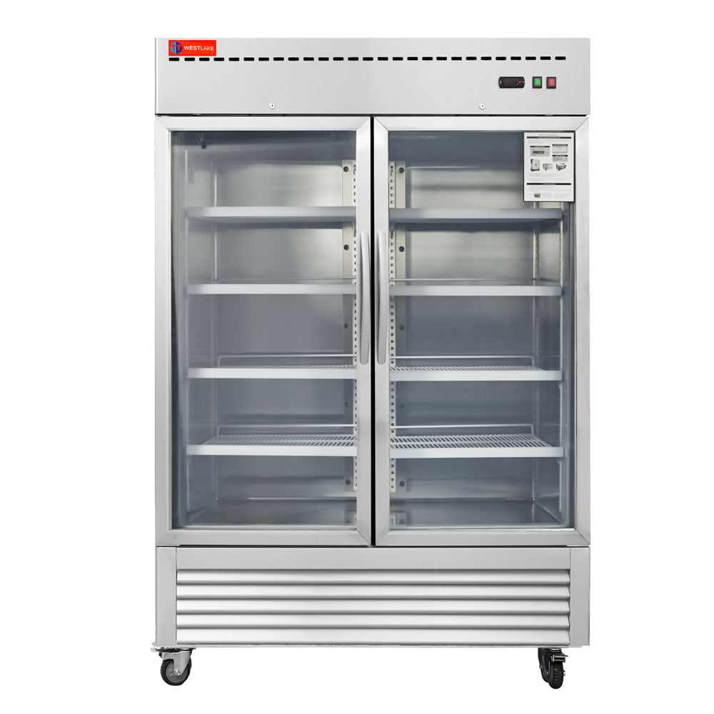 WESTLAKE WKR-49BG Reach-In Refrigerator Merchandiser 54" 2-Glass Door 49 Cu.ft Stainless Steel