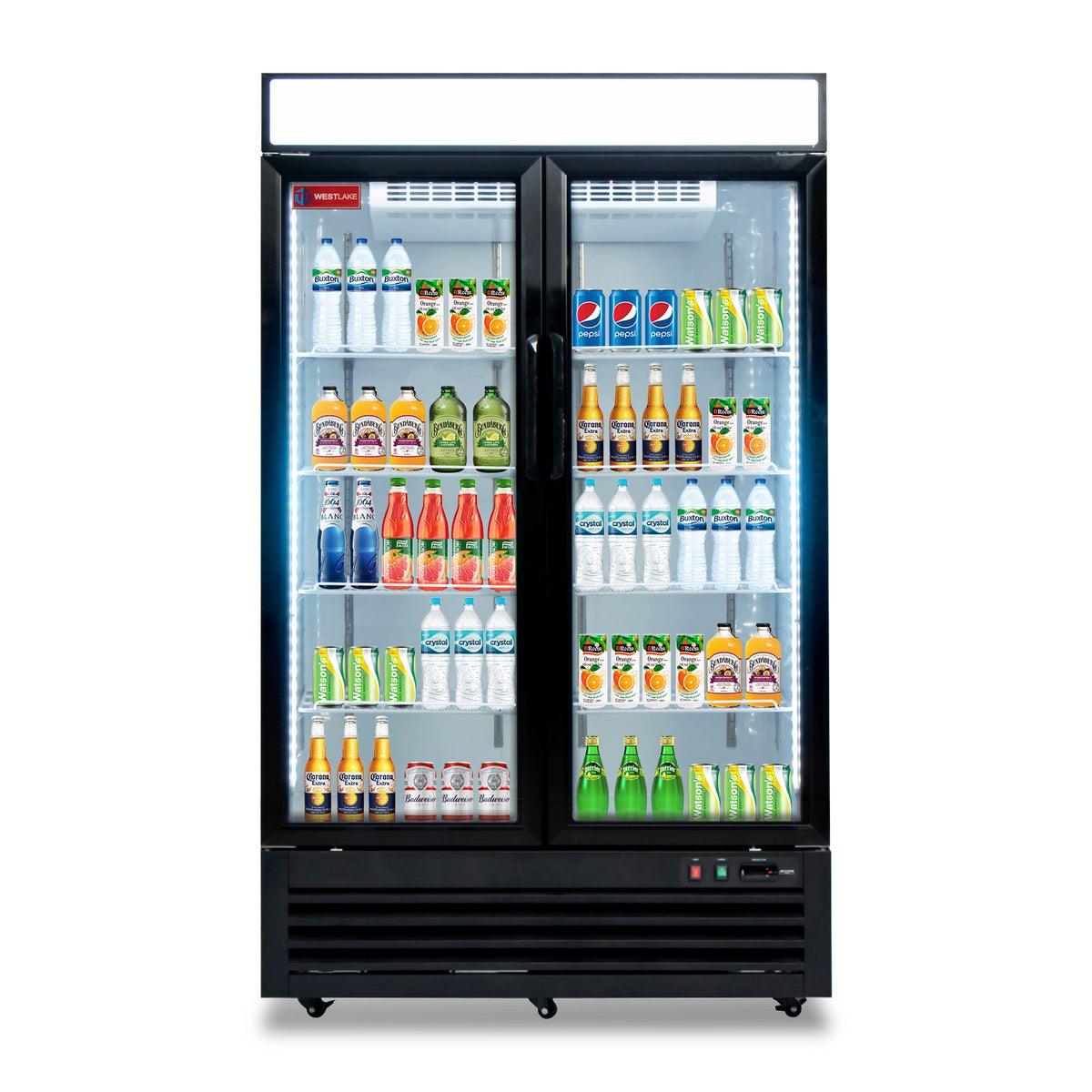 WESTLAKE WKR-48GB Reach-In Refrigerator Merchandiser 48" 2-Glass Door 36 Cu.ft Stainless Steel