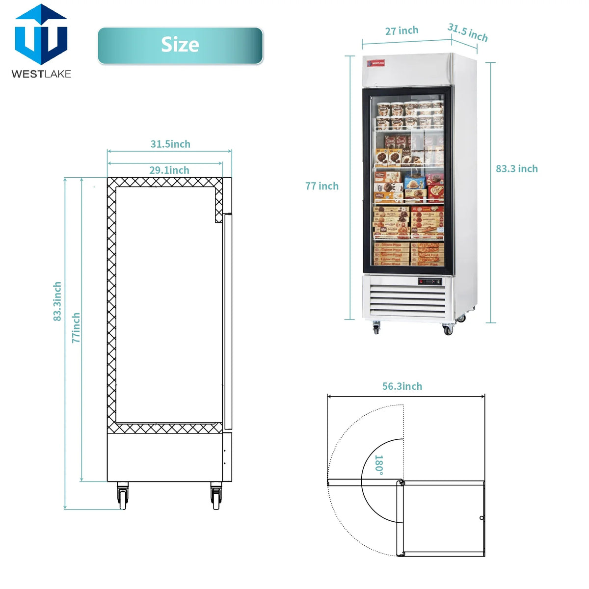 WESTLAKE WK-23FG Reach-In Freezer Merchandiser 27" 1-Glass Door 23 Cu.ft Stainless Steel