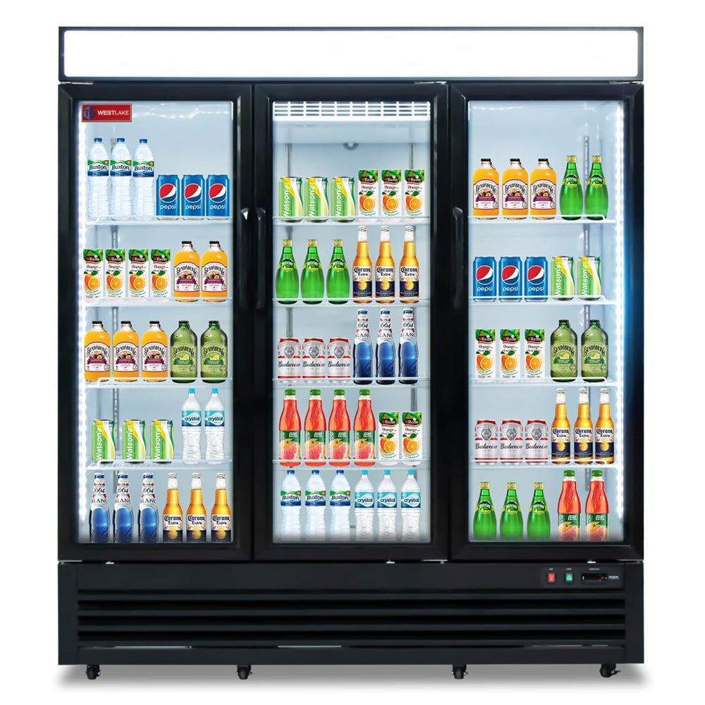 WESTLAKE WKR-72GB Reach-In Refrigerator Merchandiser 72" 3-Glass Door 54 Cu.ft Stainless Steel