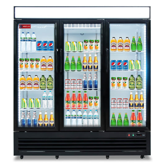 WESTLAKE WKR-72GB Reach-In Refrigerator Merchandiser 72" 3-Glass Door 54 Cu.ft Stainless Steel