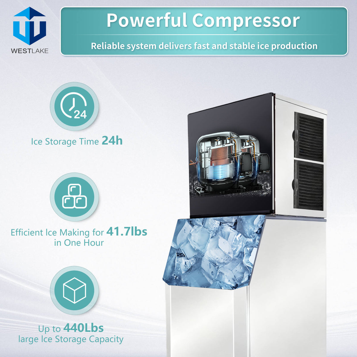 WESTLAKE SK-1029 Ice Maker Machine 1000 lb/Day with 440 lb Bin