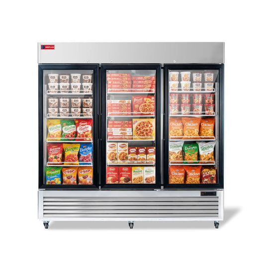 WESTLAKE WK-83FG Reach-In Freezer Merchandiser 83" 3-Glass Door 72 Cu.ft Stainless Steel
