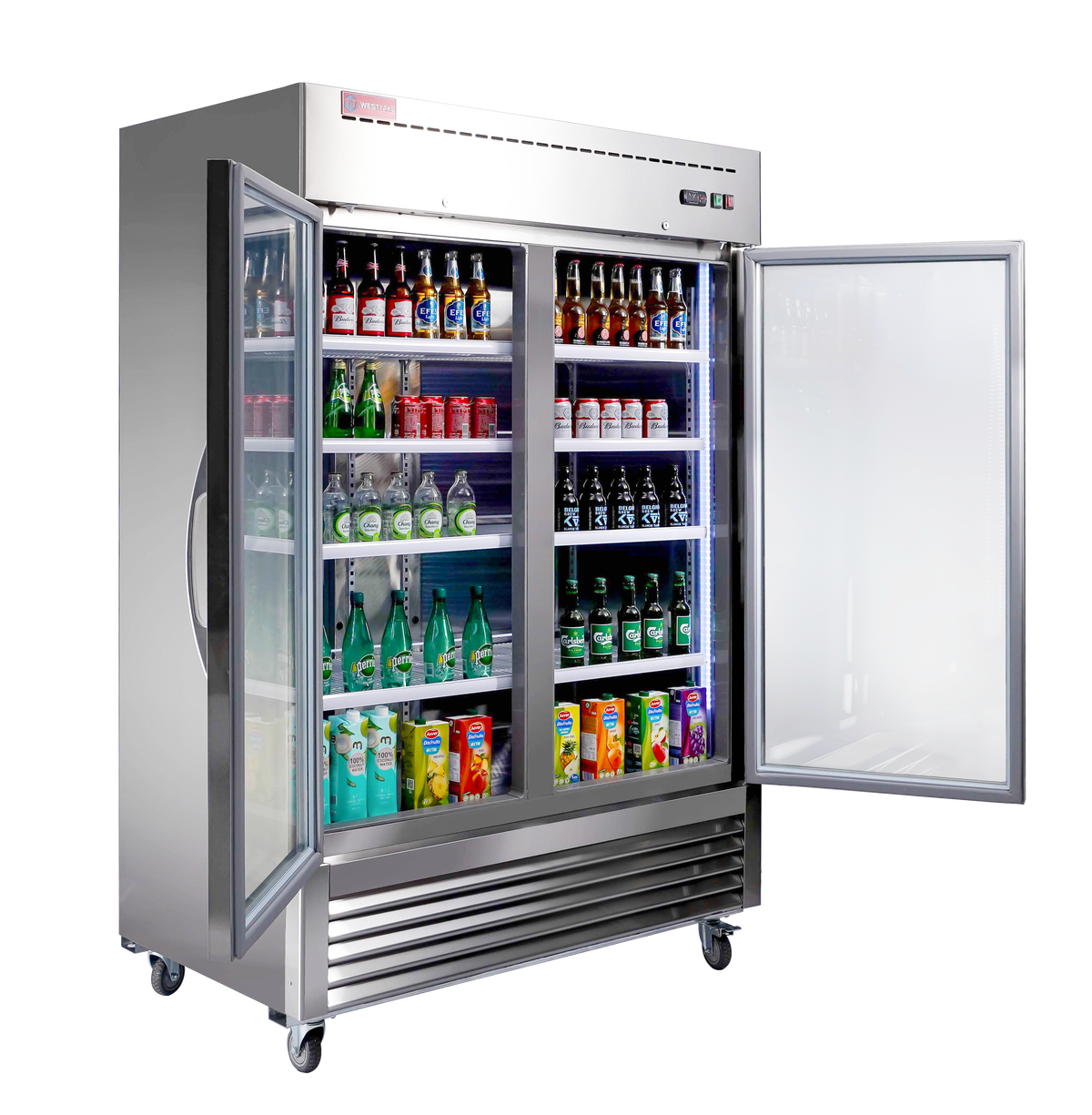 WESTLAKE WKR-49BG Reach-In Refrigerator Merchandiser 54" 2-Glass Door 49 Cu.ft Stainless Steel