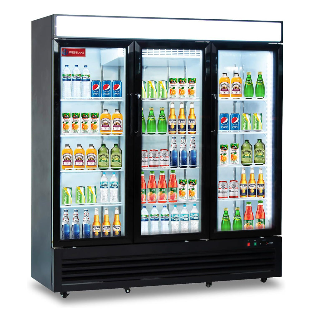 WESTLAKE WKR-72GB Reach-In Refrigerator Merchandiser 72" 3-Glass Door 54 Cu.ft Stainless Steel