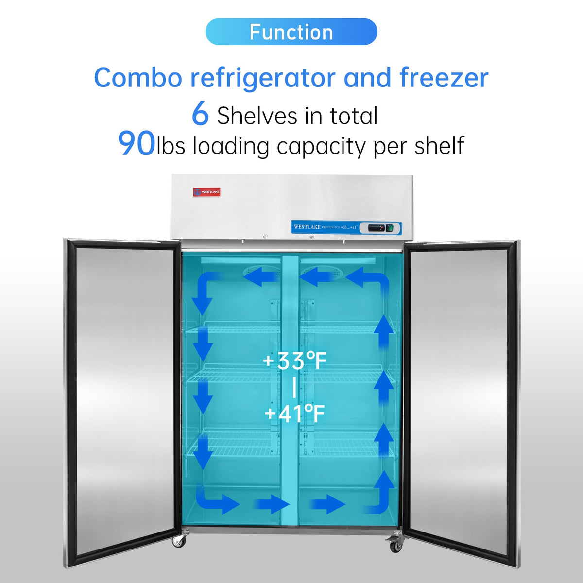 WESTLAKE WK-48R Reach-In Refrigerator 48" 2-Door 36 Cu.ft Stainless Steel