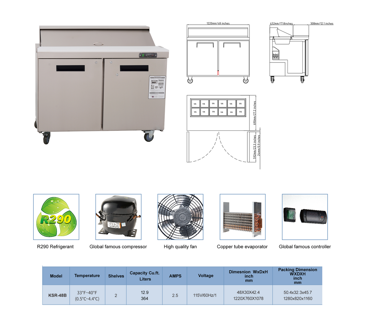 WESTLAKE WKSR-48B Prep Table 48" 2-Door Stainless Steel