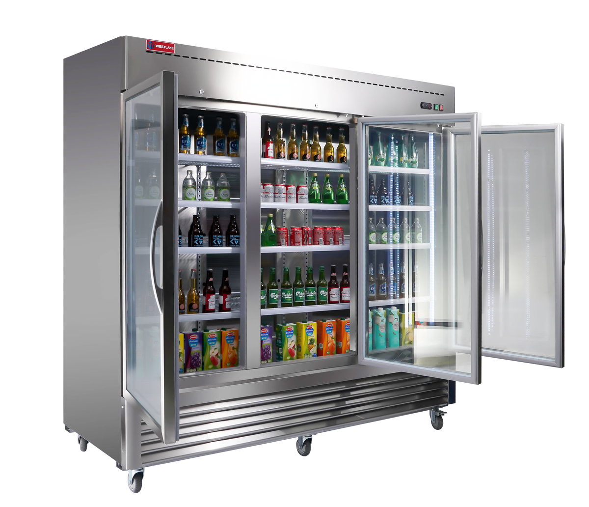 WESTLAKE WKR-82BG Reach-In Refrigerator Merchandiser 82" 3-Glass Door 72 Cu.ft Stainless Steel