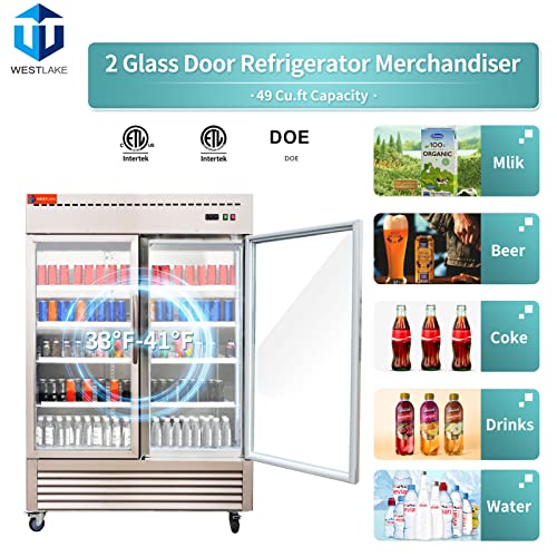 WESTLAKE WKR-49BG Reach-In Refrigerator Merchandiser 54" 2-Glass Door 49 Cu.ft Stainless Steel