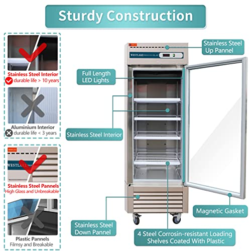 WESTLAKE WKR-23BG Reach-In Refrigerator Merchandiser 27" 1-Glass Door 23 Cu.ft Stainless Steel