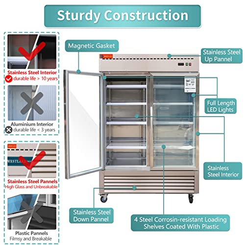 WESTLAKE WKR-49BG Reach-In Refrigerator Merchandiser 54" 2-Glass Door 49 Cu.ft Stainless Steel