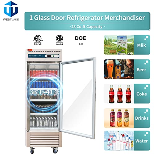 WESTLAKE WKR-23BG Reach-In Refrigerator Merchandiser 27" 1-Glass Door 23 Cu.ft Stainless Steel