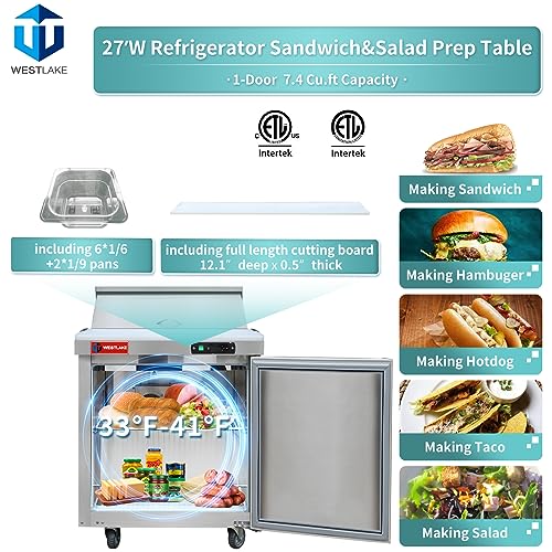 WESTLAKE WKSR-27B Prep Table 27" 1-Door 8-Pan Stainless Steel