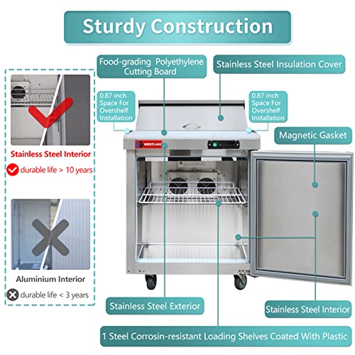 WESTLAKE WKSR-27B Prep Table 27" 1-Door 8-Pan Stainless Steel