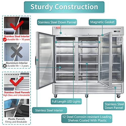 WESTLAKE WKR-82BG Reach-In Refrigerator Merchandiser 82" 3-Glass Door 72 Cu.ft Stainless Steel