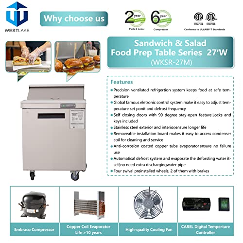 WESTLAKE WKSR-27B Prep Table 27" 1-Door 8-Pan Stainless Steel