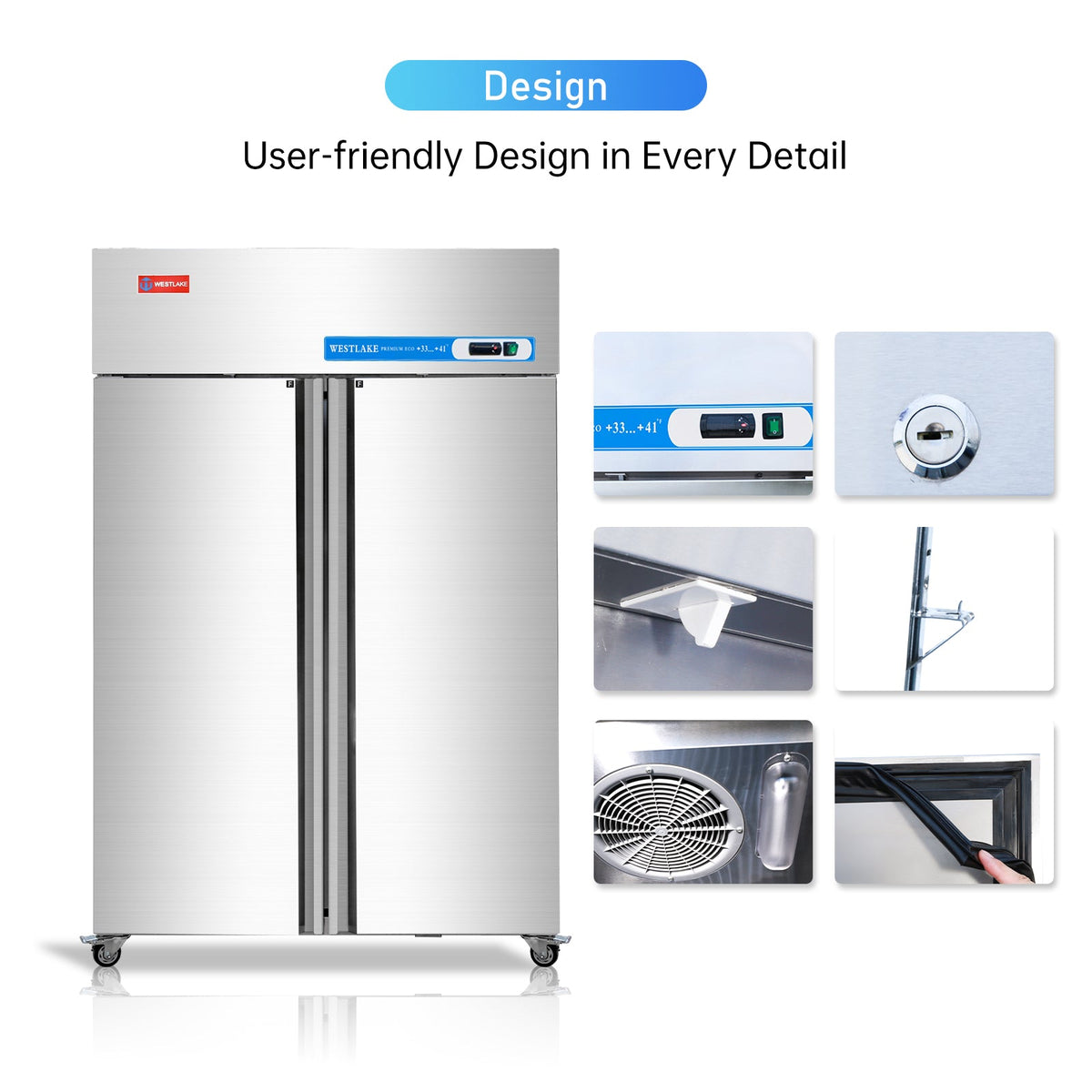 WESTLAKE WK-48R Reach-In Refrigerator 48" 2-Door 36 Cu.ft Stainless Steel