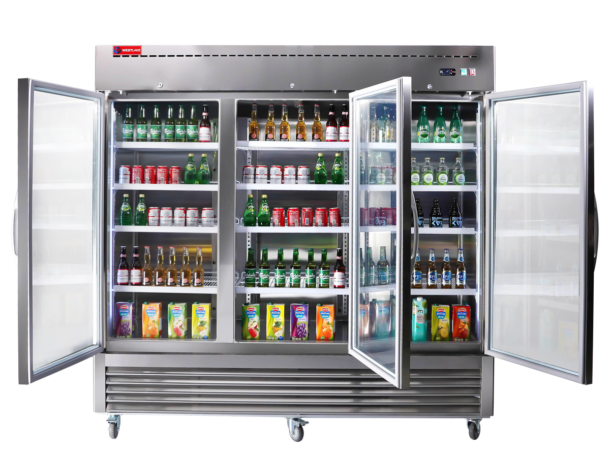 WESTLAKE WKR-82BG Reach-In Refrigerator Merchandiser 82" 3-Glass Door 72 Cu.ft Stainless Steel