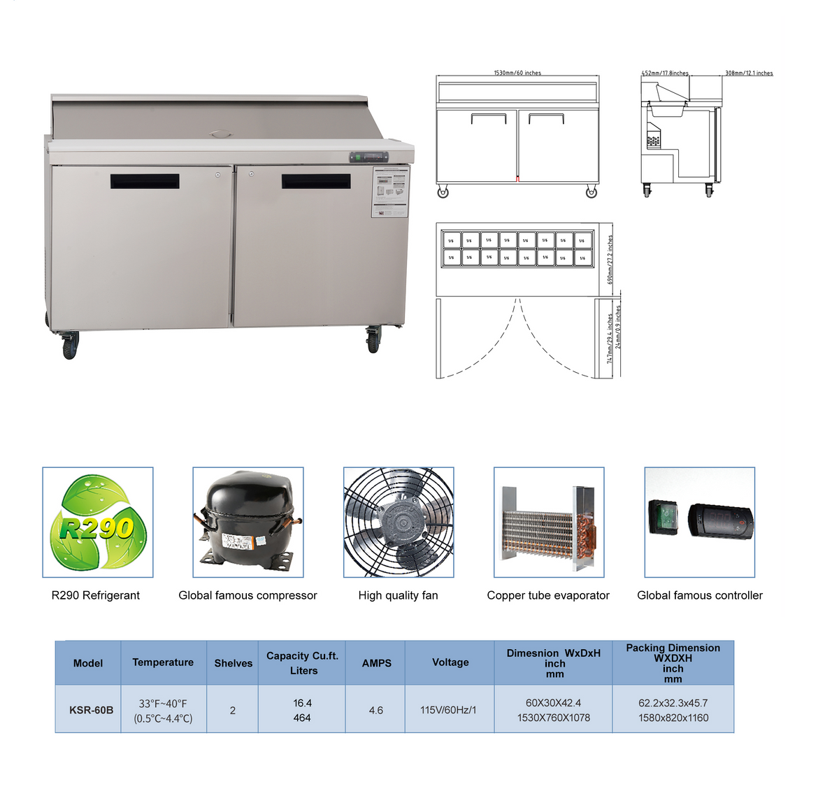 WESTLAKE WKSR-60B Prep Table 60" 2-Door Stainless Steel
