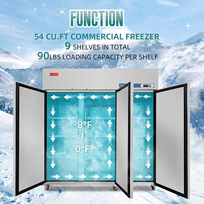 WESTLAKE WK-72F Reach-In Freezer 72" 3-Door 54 Cu.ft Stainless Steel