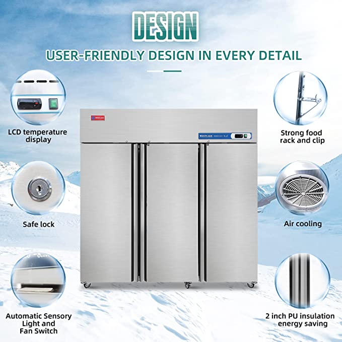 WESTLAKE WK-72F Reach-In Freezer 72" 3-Door 54 Cu.ft Stainless Steel