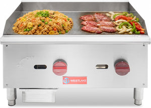 WESTLAKE EGG-24S Gas Griddle 24" 2-Burner 60,000 BTU Stainless Steel