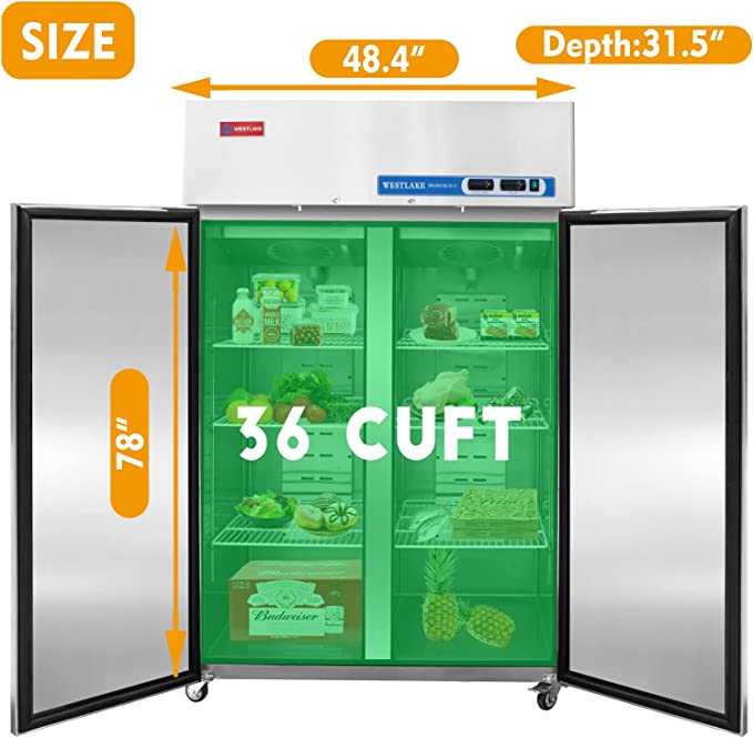 WESTLAKE WK-48RF 48" 2-Door Refrigerator Freezer Combo, 36 Cu.ft