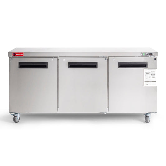 Commercial Undercounter Refrigerator, WESTLAKE 72" Three Door Stainless Steel Lowboy Cooler Worktop Fridge 17.7 Cu.ft