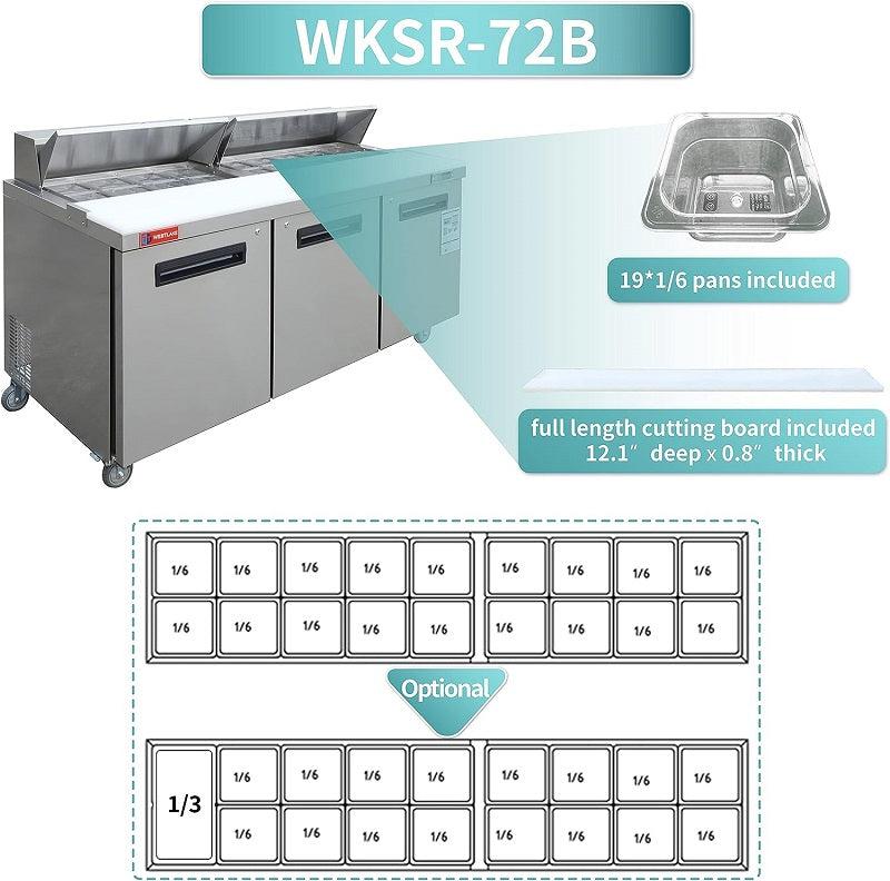 WESTLAKE WKSR-72B Prep Table 72" 3-Door 20 Cu.ft Stainless Steel
