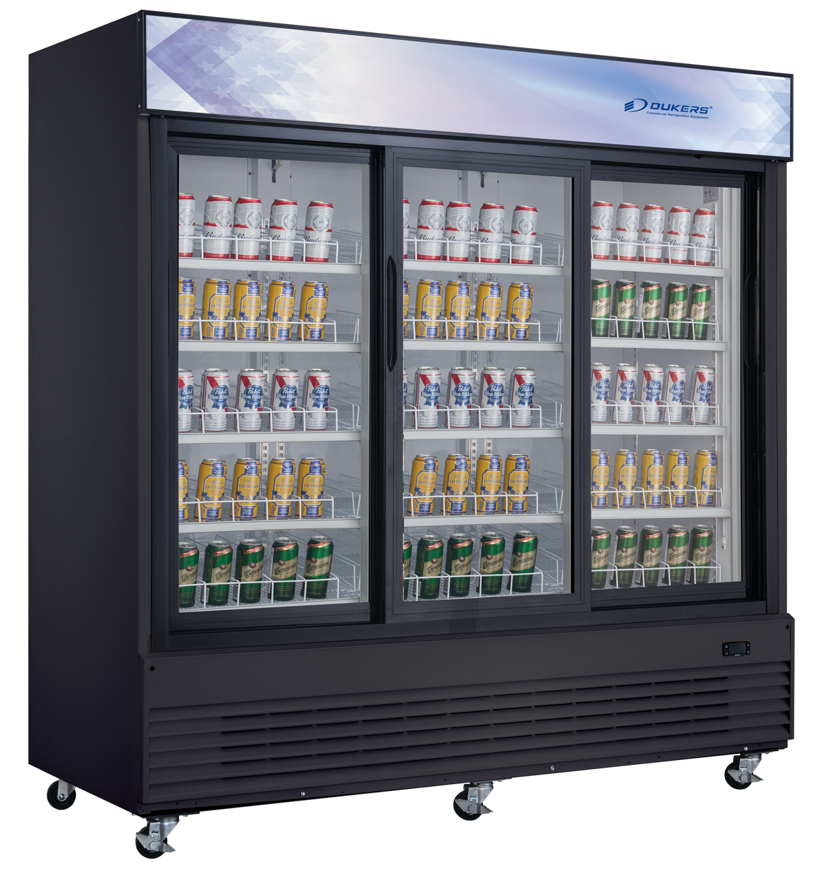 DUKERS DSM-68SR Three Sliding Door Merchandiser Refrigerator