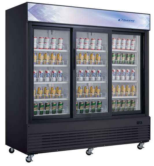 DUKERS DSM-68SR Three Sliding Door Merchandiser Refrigerator