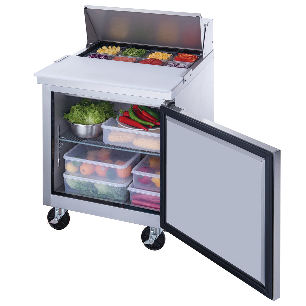 DUKERS DSP29-8-S1 Single Door Salad Prep Station Refrigerator, Regular Top