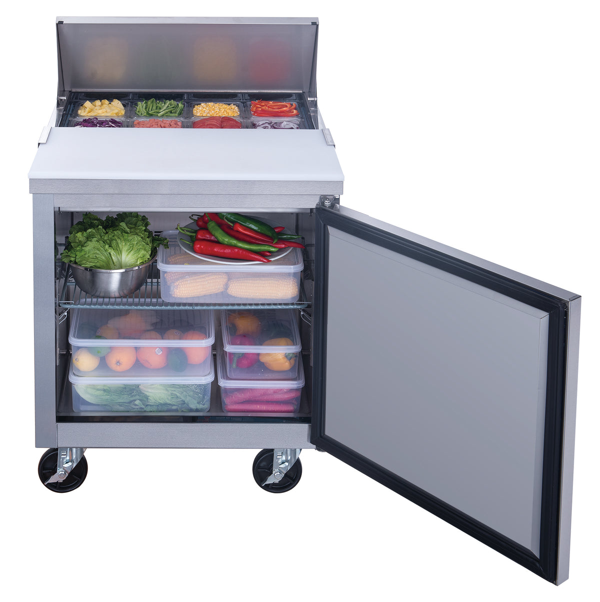 DUKERS DSP29-8-S1 Single Door Salad Prep Station Refrigerator, Regular Top