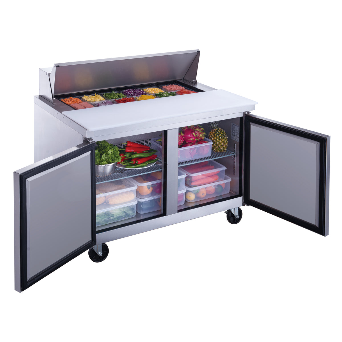 DUKERS DSP48-12-S2 Double Door Salad Prep Station Refrigerator, Regular Top