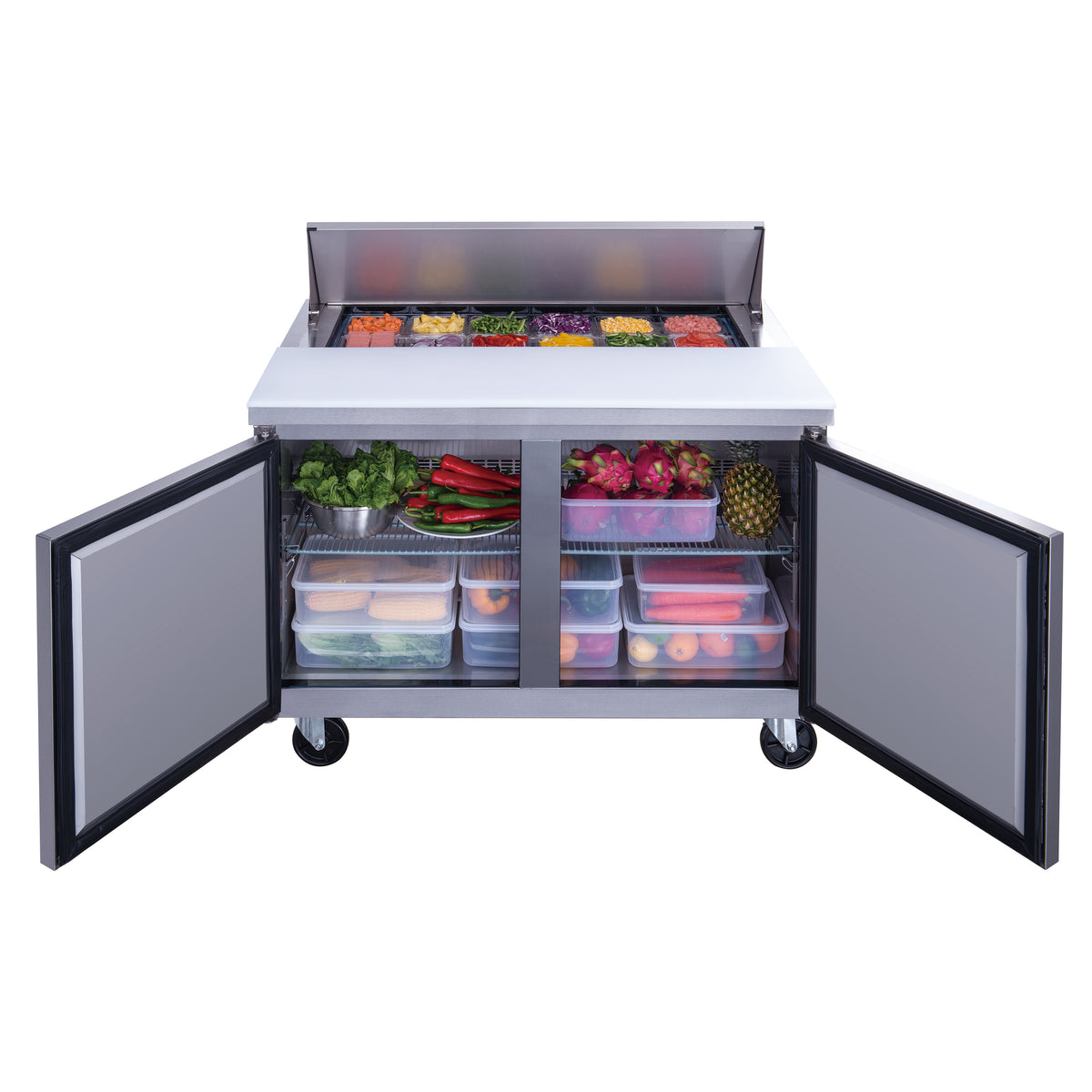DUKERS DSP48-12-S2 Double Door Salad Prep Station Refrigerator, Regular Top