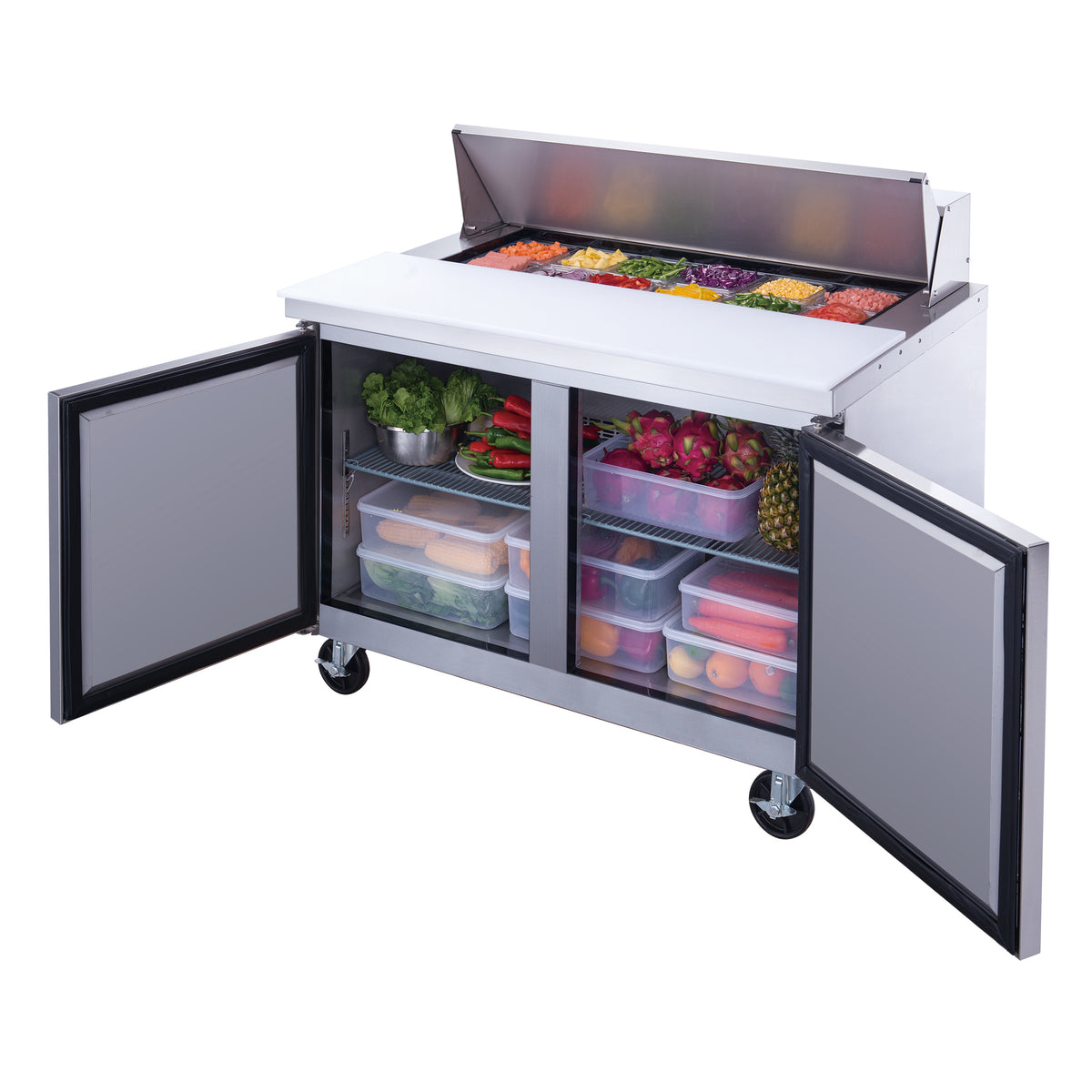 DUKERS DSP48-12-S2 Double Door Salad Prep Station Refrigerator, Regular Top