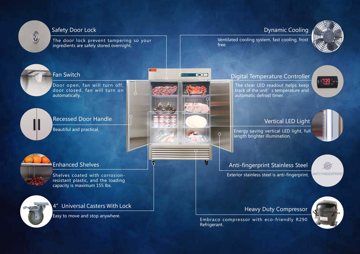 WESTLAKE WKF-49B Reach-In Freezer 54" 2-Door 49 Cu.ft Stainless Steel