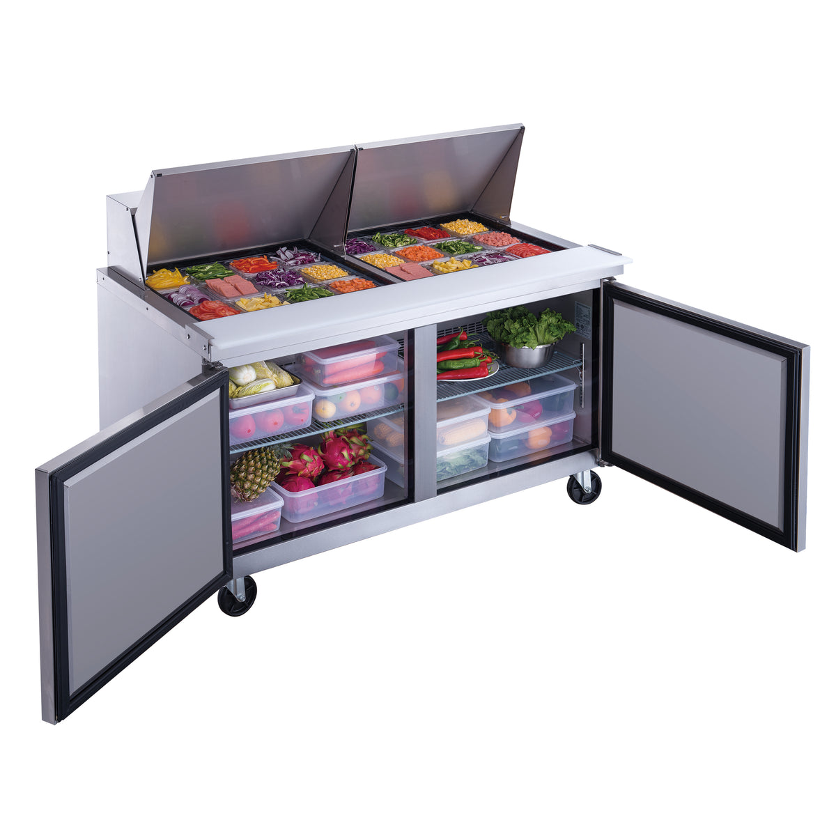 DUKERS DSP60-24M-S2 Double Door Salad Prep Station Refrigerator, Mega Top