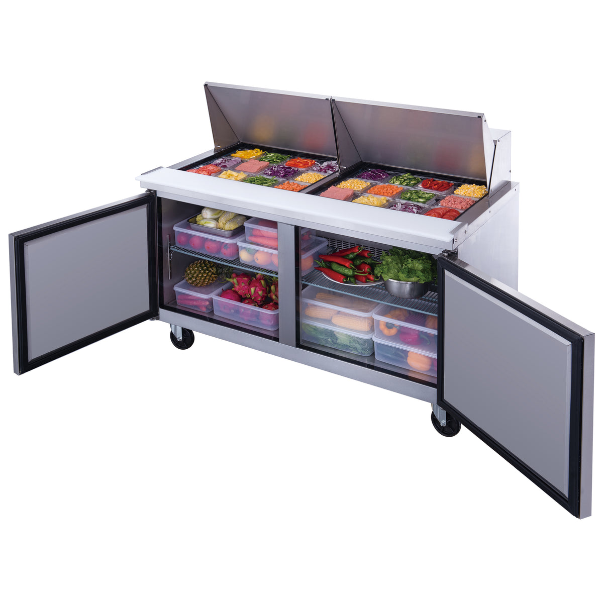 DUKERS DSP60-24M-S2 Double Door Salad Prep Station Refrigerator, Mega Top