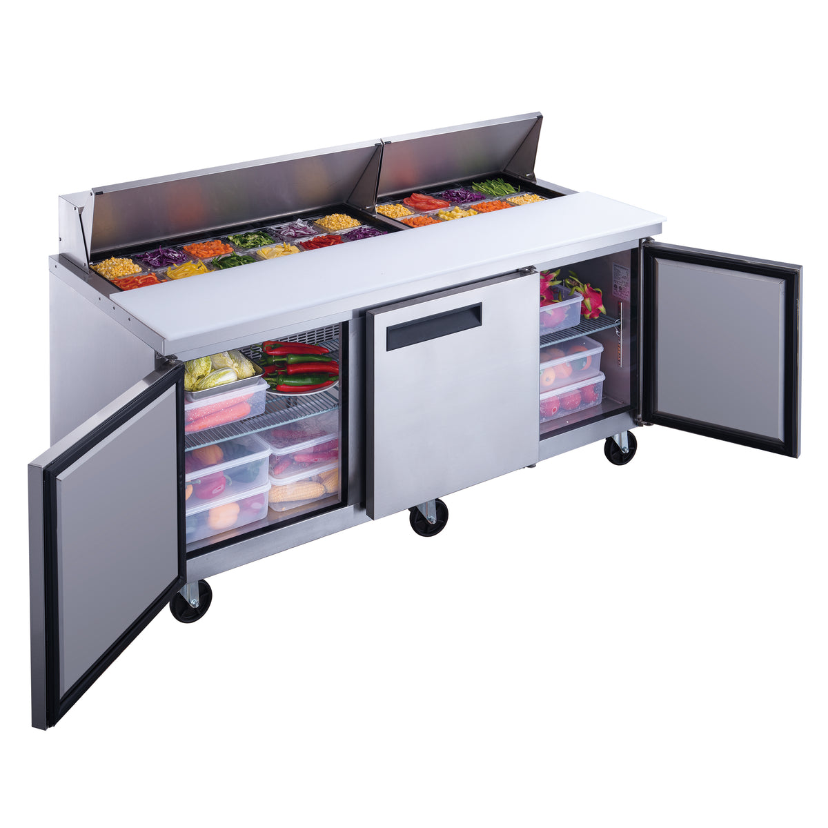 DUKERS DSP72-18-S3 Three Door Salad Prep Station Refrigerator, Regular Top