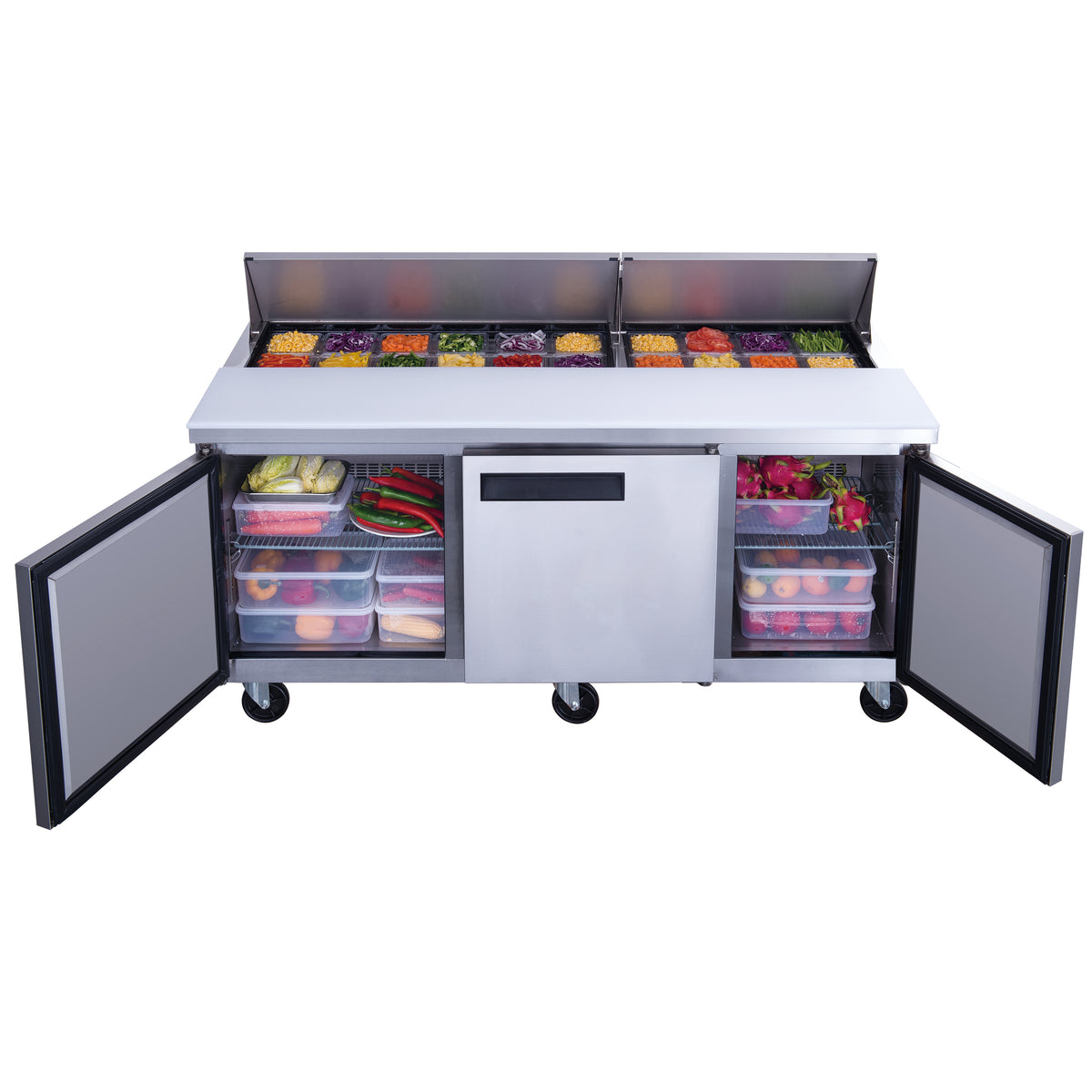 DUKERS DSP72-18-S3 Three Door Salad Prep Station Refrigerator, Regular Top