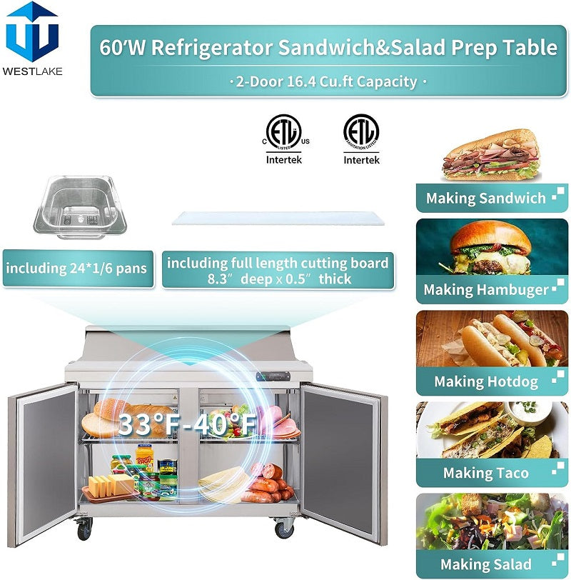 WESTLAKE WKSR-60BM Mega Top Prep Table 60" 2-Door 16.4 Cu.ft Stainless Steel
